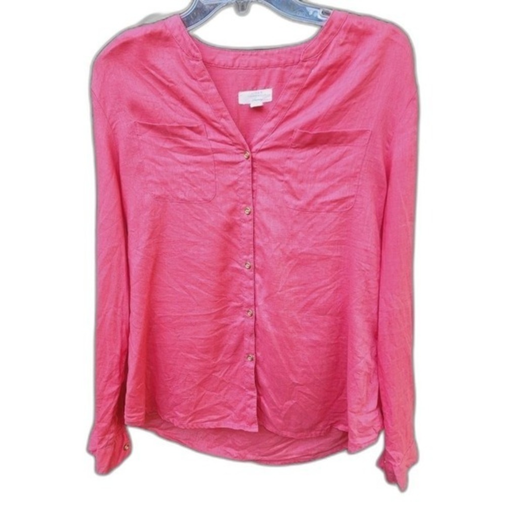 Charter Club Luxury‎ Pink 100% Linen Roll Tab Button Down Shirt M